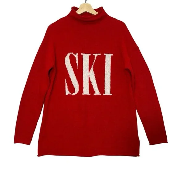 Cupcakes & Cashmere Women’s Red Ski Knit Sweater Medium Size Oversized Christmas - Picture 3 of 9